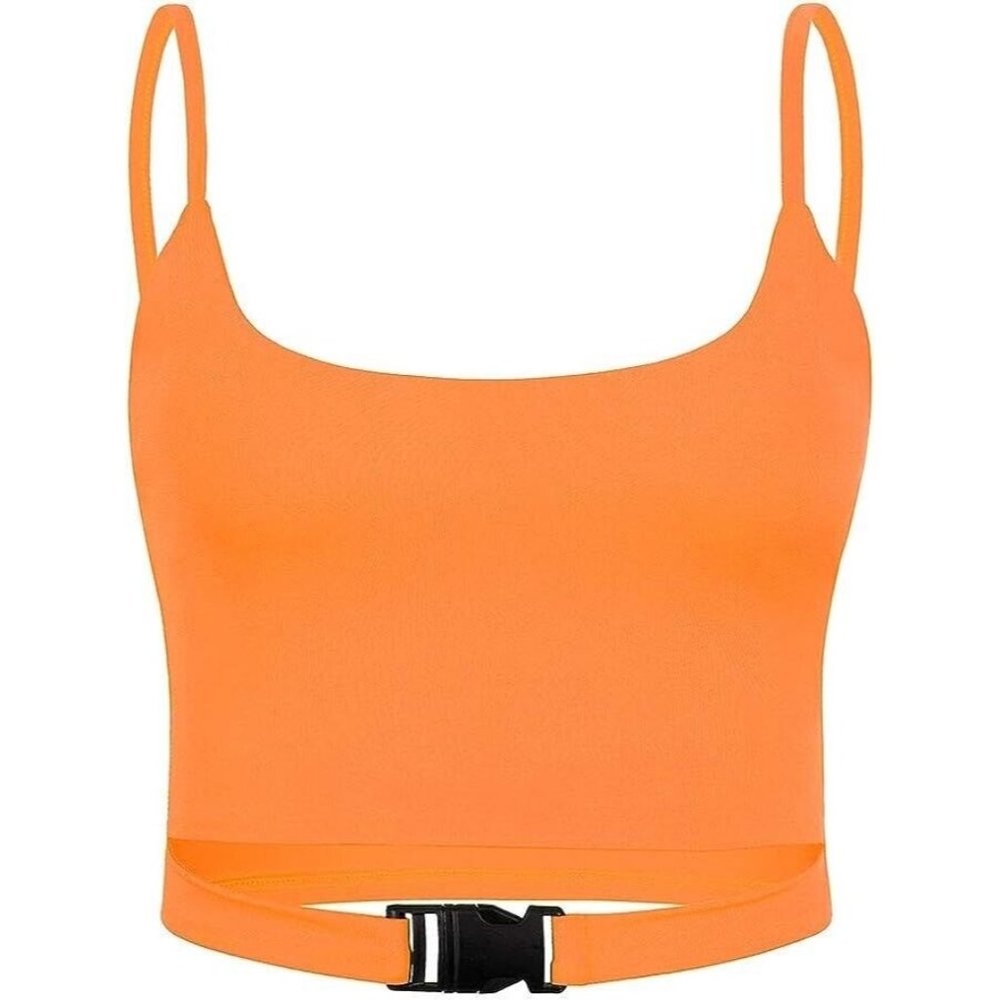 Abardsion Neon Color Buckle Tank Tops Active Wear Women's Summer Crop To…